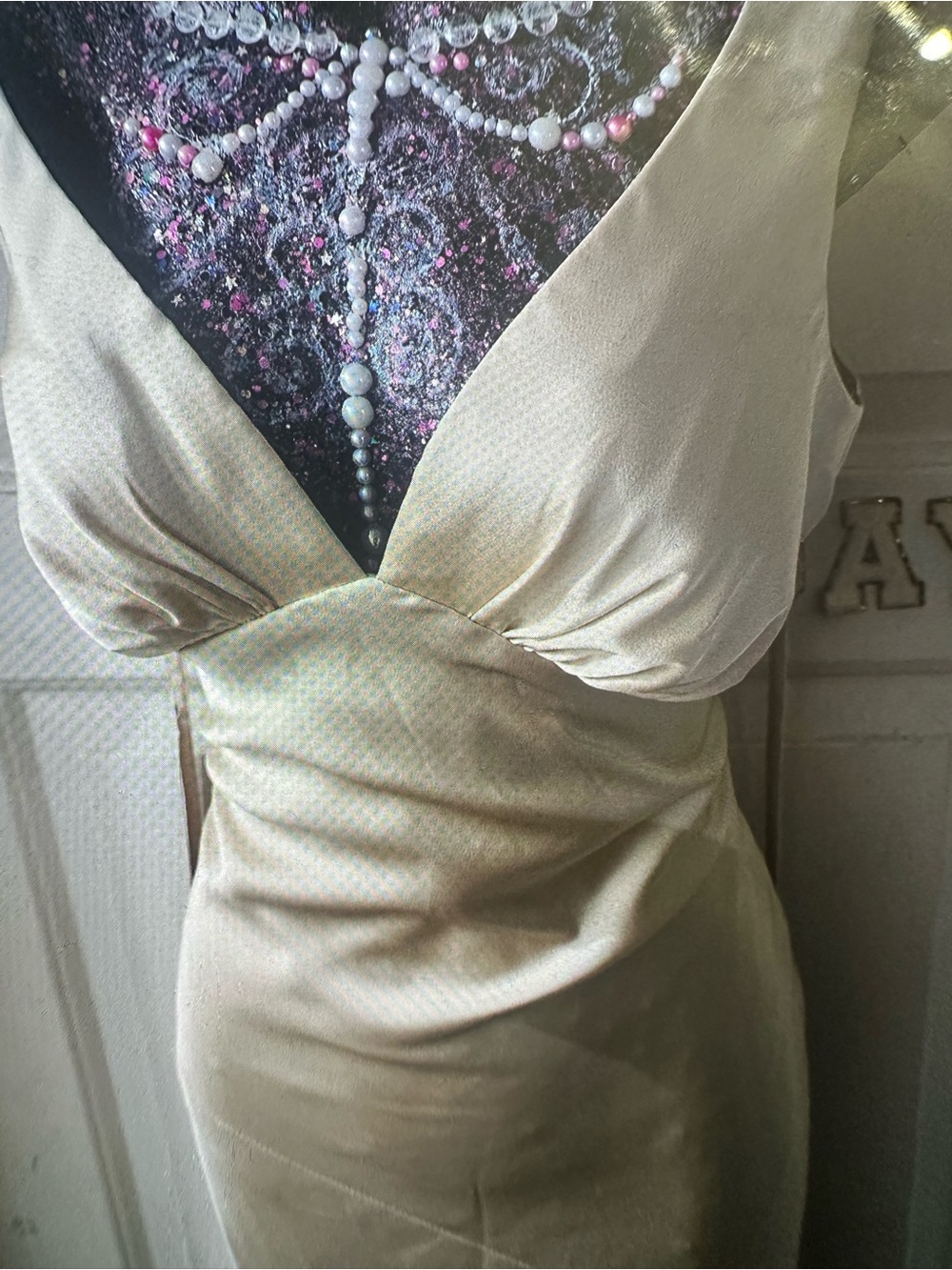 Golden Satin V-Neck Maxi Dress - Picture 4 of 6
